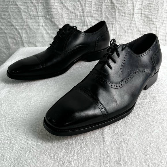 Alipasinm Classic Oxford Mens 10 Black Genuine Leather Lace Up Dress Shoes - Picture 3 of 16